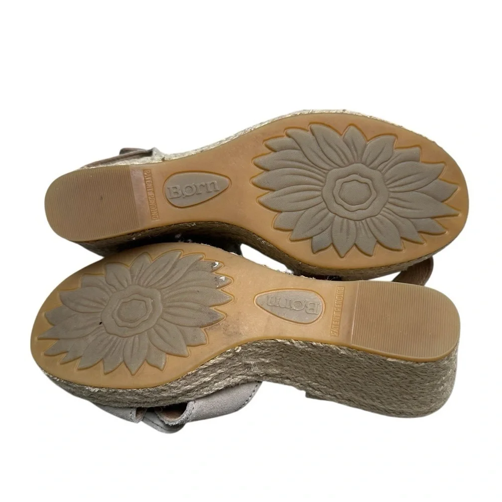 Born Women’s 7 Beige Bow Espadrille Leather Open Toe Wedge Sandal